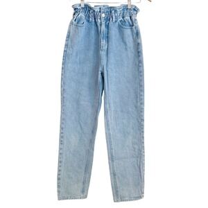 Pacsun Mom Jeans Paper Bag‎ Waist High Rise Light Wash Denim Trousers XS Retro
